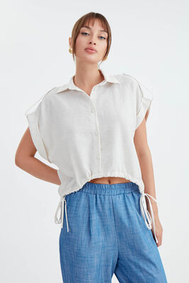 Beli Büzgülü Viskon Keten Gömlek