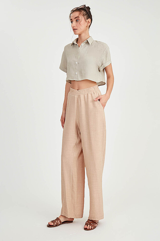 Beli Çapraz Lastik Detaylı Pantolon - 5