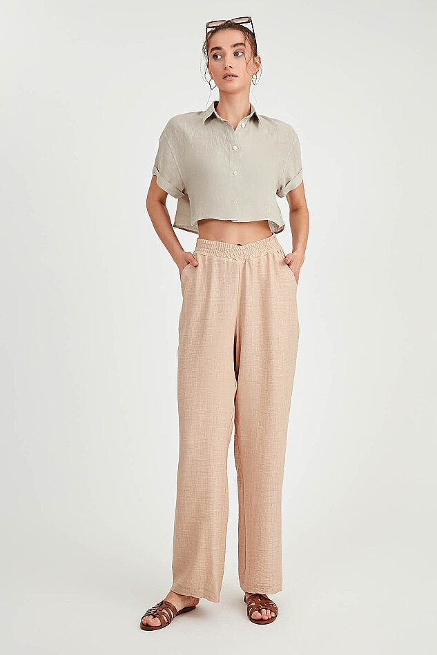 Beli Çapraz Lastik Detaylı Pantolon - 1