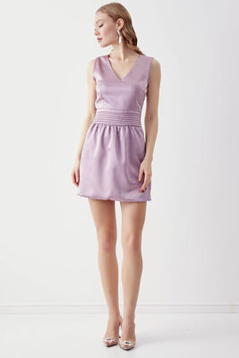 Beli Detaylı V Yaka Elbise - 12