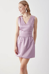 Beli Detaylı V Yaka Elbise - 14