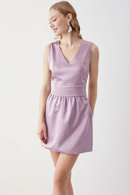 Beli Detaylı V Yaka Elbise - 14