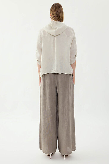 %100 Keten Halat Kemerli Geniş Paça Pantolon - 35