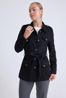 Beli Kuşaklı Düğmeli Süet Ceket - Thumbnail (7)