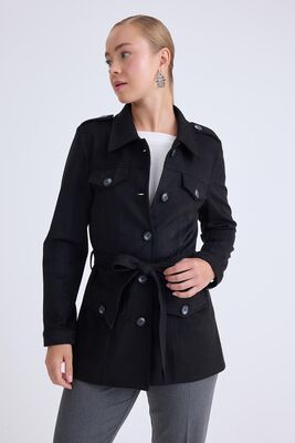 Beli Kuşaklı Düğmeli Süet Ceket - Thumbnail (5)