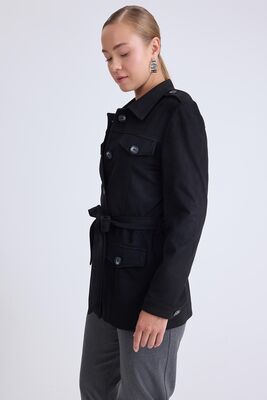 Beli Kuşaklı Düğmeli Süet Ceket - Thumbnail (6)