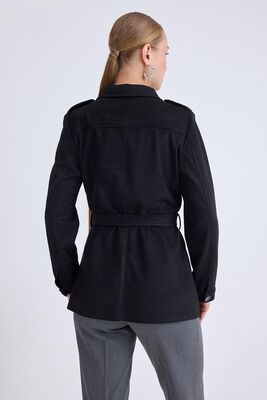 Beli Kuşaklı Düğmeli Süet Ceket - Thumbnail (9)