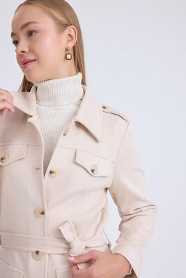 Beli Kuşaklı Düğmeli Süet Ceket - Thumbnail (12)