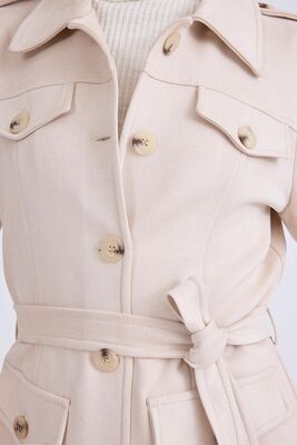 Beli Kuşaklı Düğmeli Süet Ceket - Thumbnail (13)