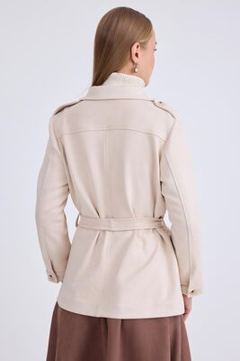 Beli Kuşaklı Düğmeli Süet Ceket - Thumbnail (14)