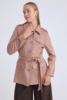 VİTRİN - Beli Kuşaklı Düğmeli Süet Ceket (1)