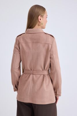 Beli Kuşaklı Düğmeli Süet Ceket - Thumbnail (4)