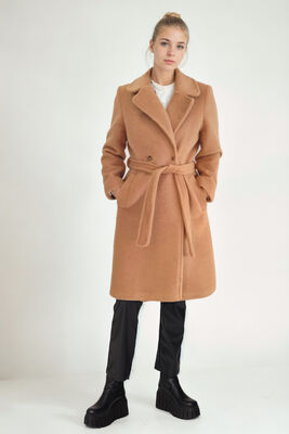 Beli Kuşaklı Düğmeli Uzun Kaban - Thumbnail (4)