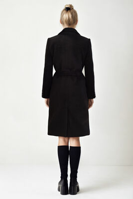 Beli Kuşaklı Düğmeli Uzun Kaban - Thumbnail (18)