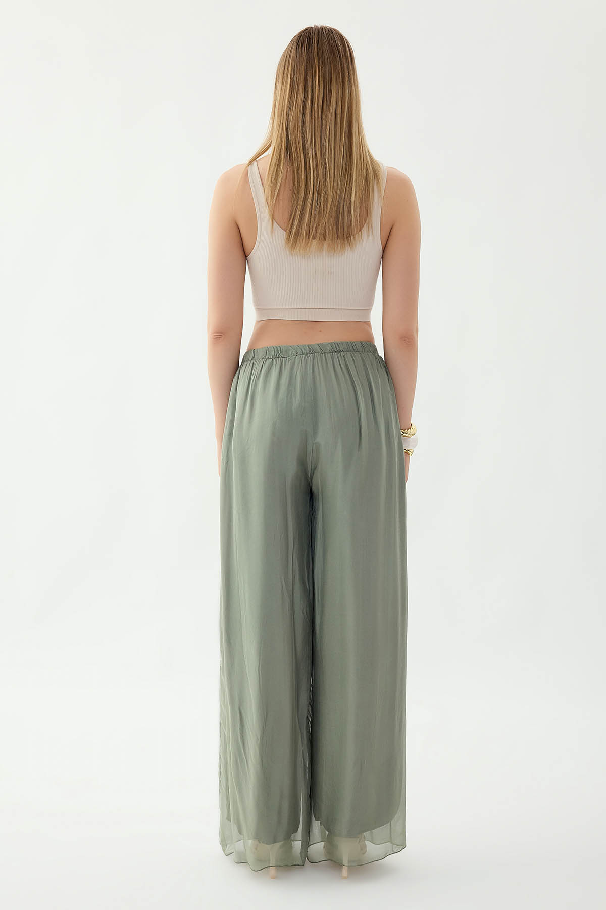 Beli Lastikli Astarlı İpek Pantolon - Thumbnail