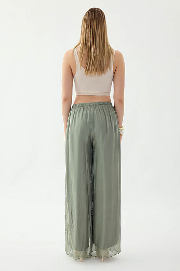 Beli Lastikli Astarlı İpek Pantolon - 5