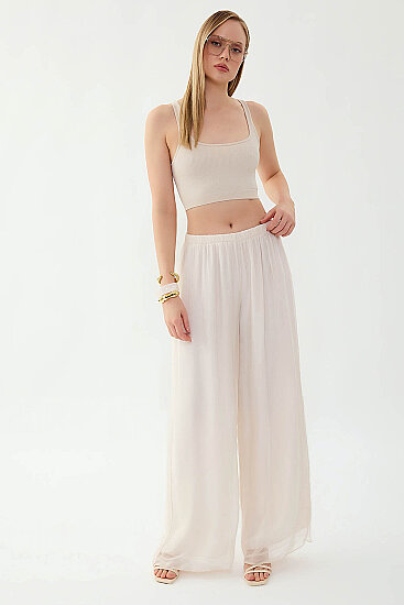 Beli Lastikli Astarlı İpek Pantolon - 10