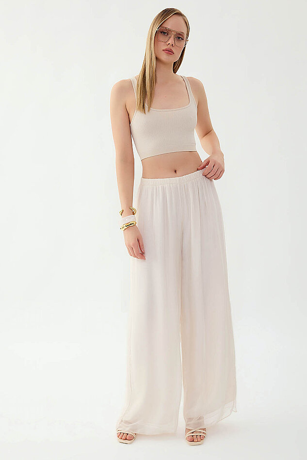 Beli Lastikli Astarlı İpek Pantolon - 10