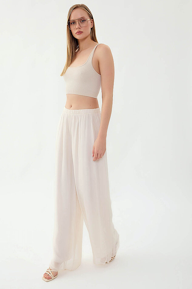 Beli Lastikli Astarlı İpek Pantolon - 11