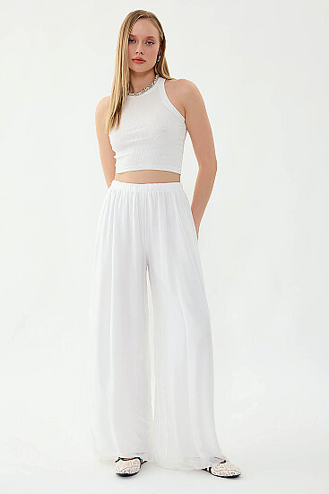 Beli Lastikli Astarlı İpek Pantolon - 15