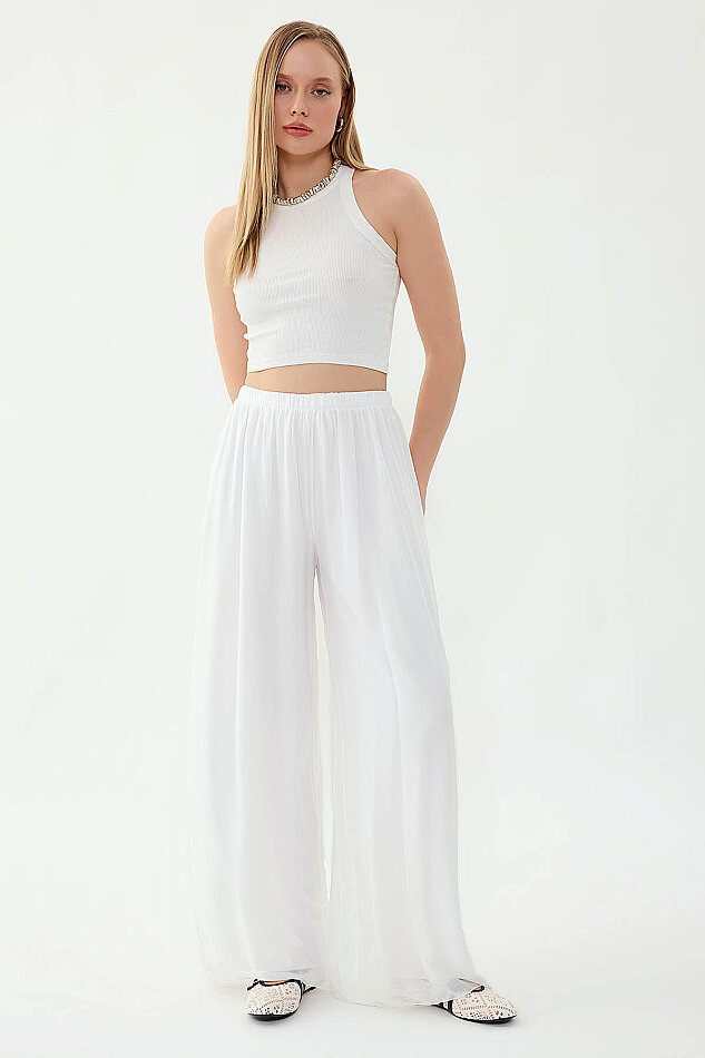 Beli Lastikli Astarlı İpek Pantolon - 15