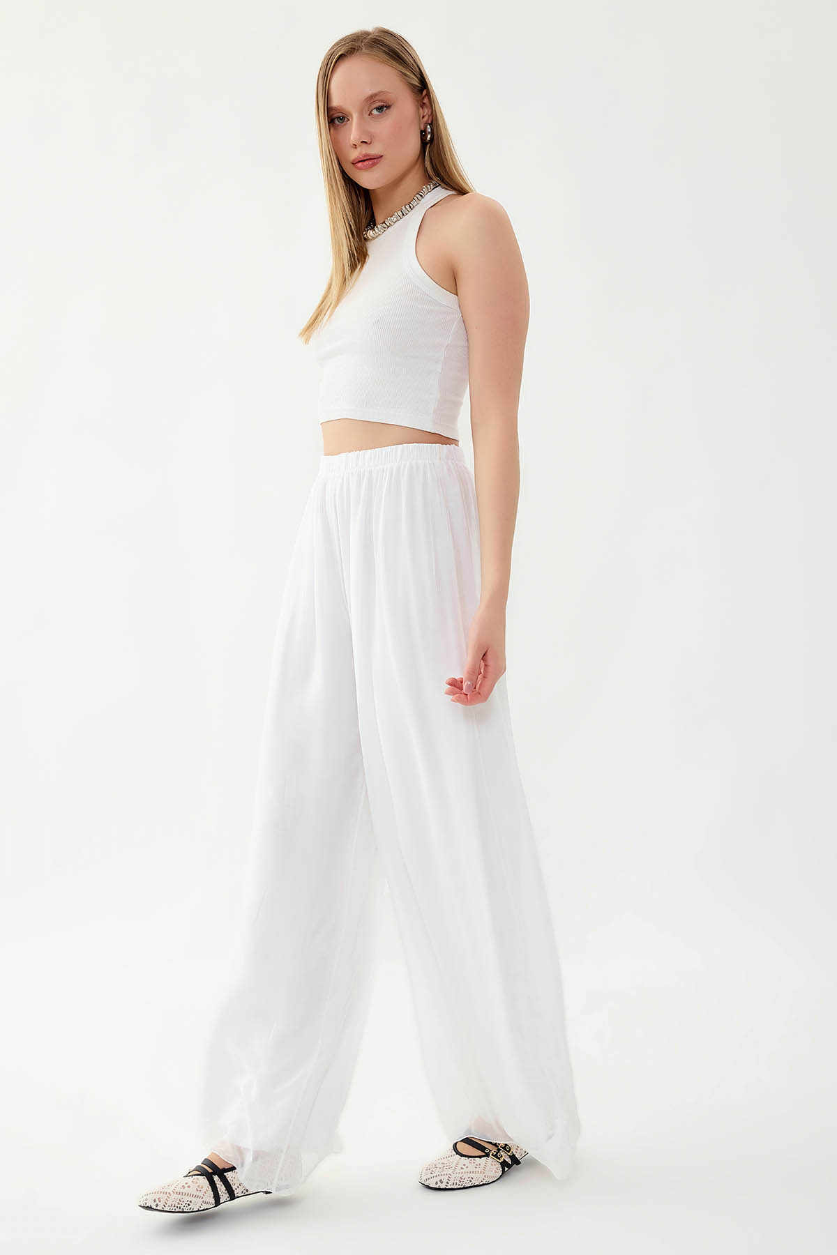 Beli Lastikli Astarlı İpek Pantolon - Thumbnail