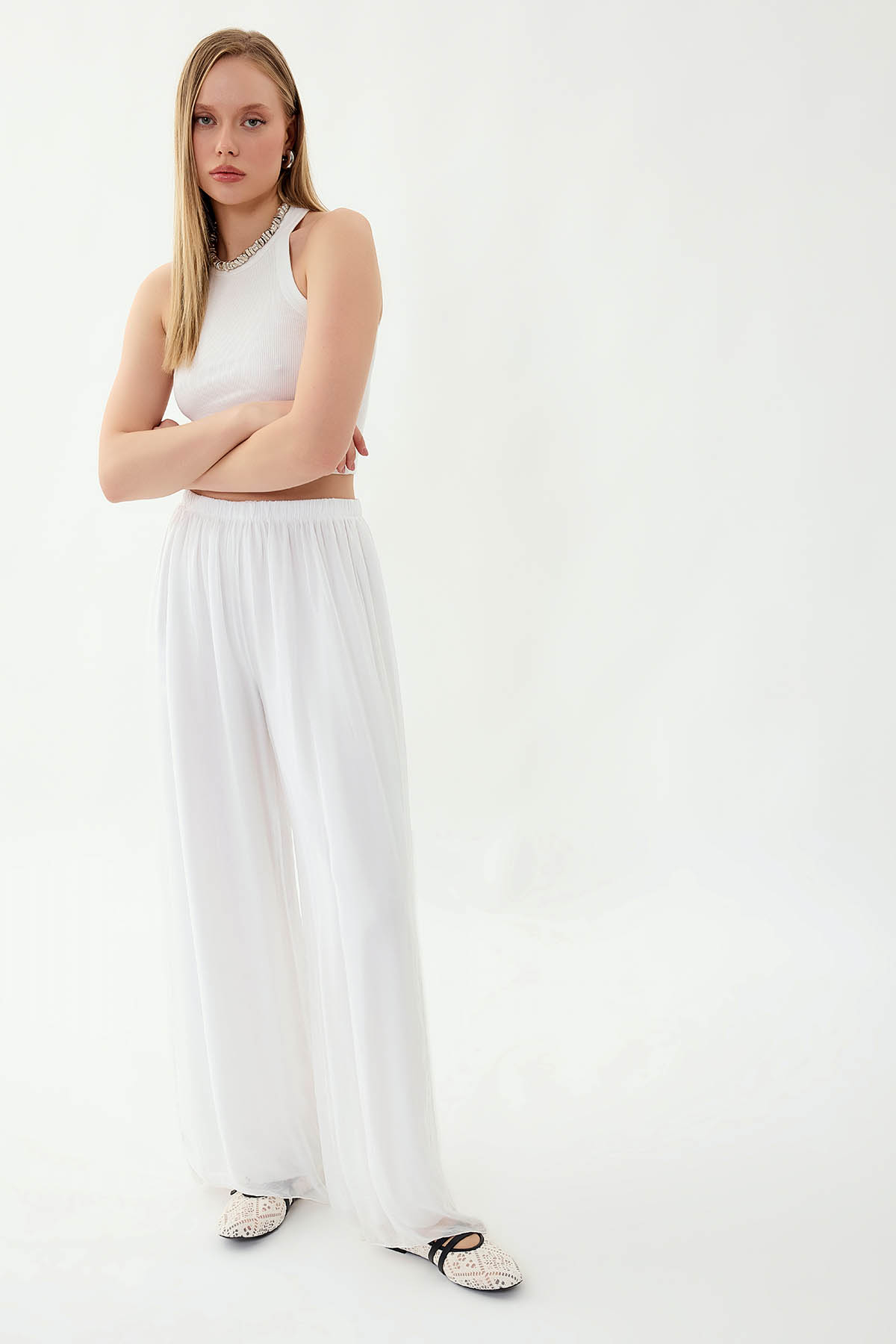 Beli Lastikli Astarlı İpek Pantolon - Thumbnail