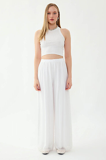 Beli Lastikli Astarlı İpek Pantolon - 20