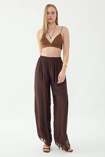 Beli Lastikli Astarlı İpek Pantolon - 23