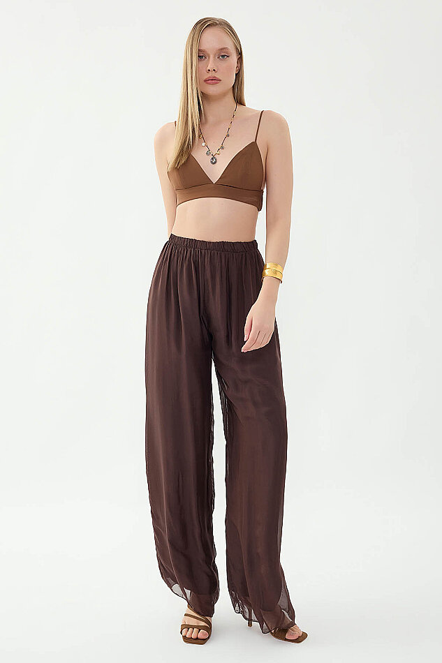 Beli Lastikli Astarlı İpek Pantolon - 23