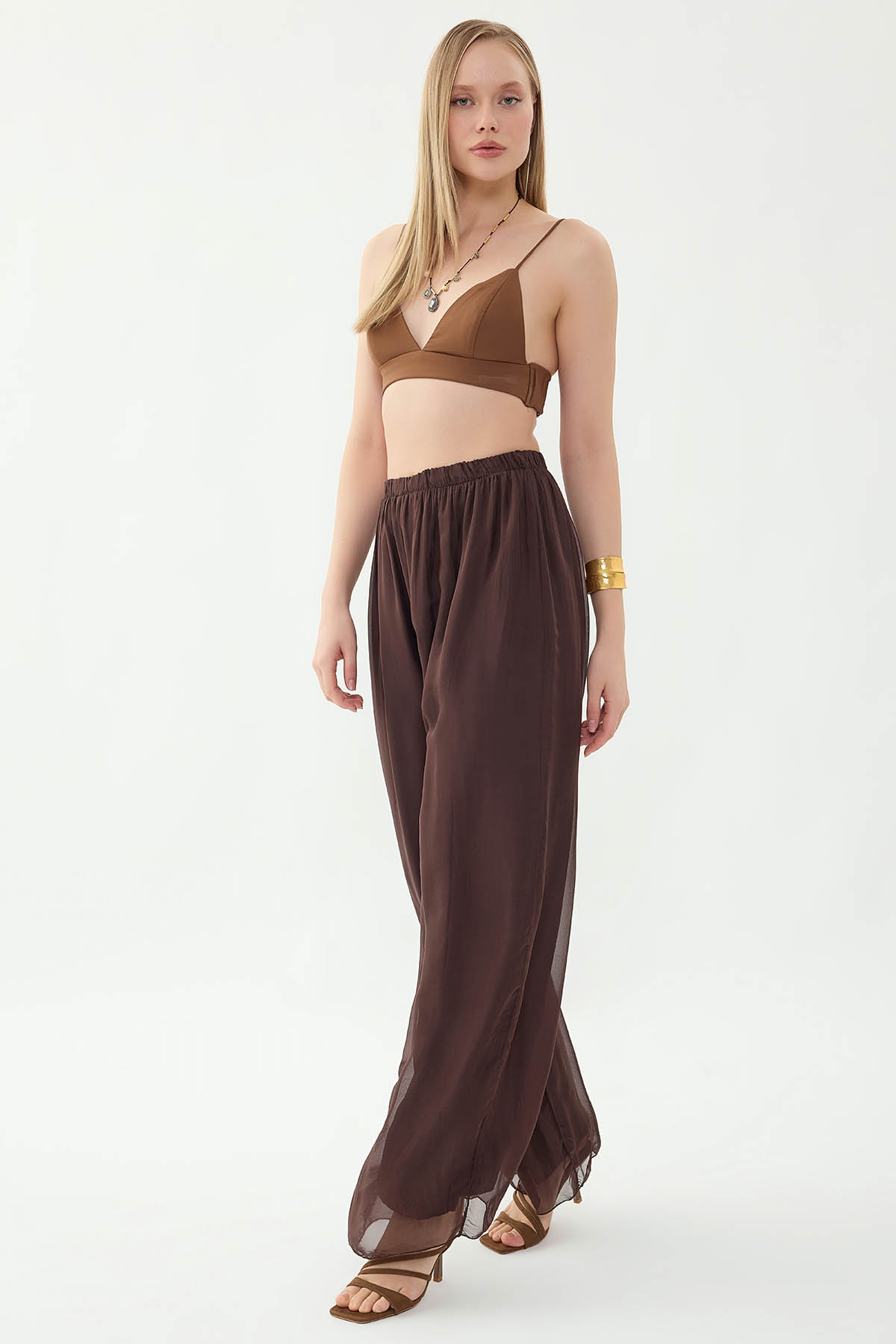 Beli Lastikli Astarlı İpek Pantolon - Thumbnail