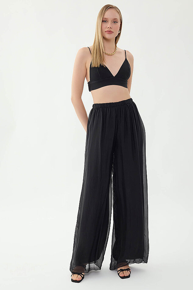 Beli Lastikli Astarlı İpek Pantolon - 27