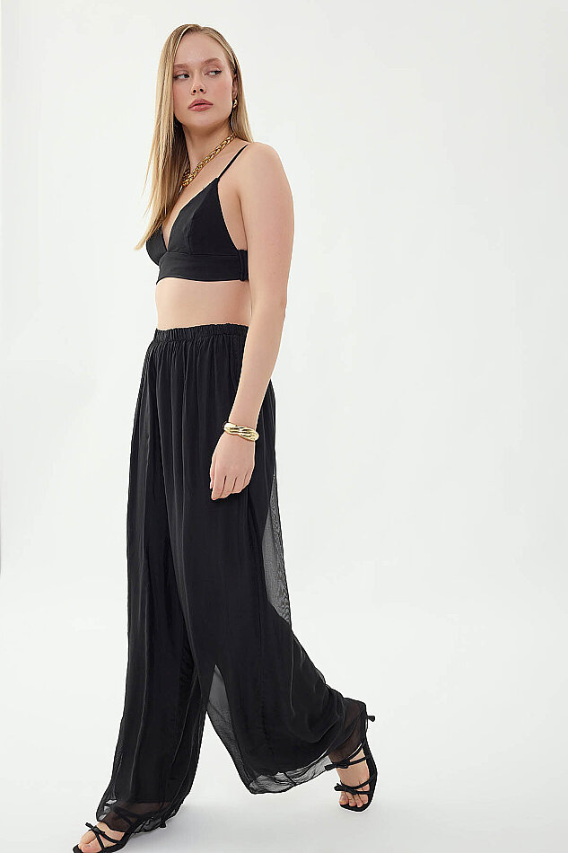 Beli Lastikli Astarlı İpek Pantolon - 29