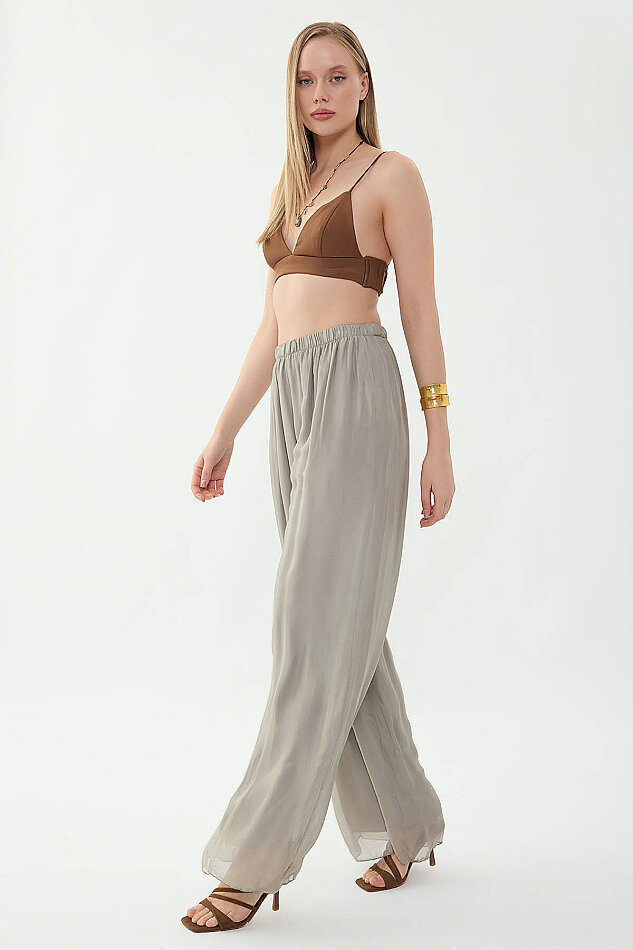 Beli Lastikli Astarlı İpek Pantolon - 35