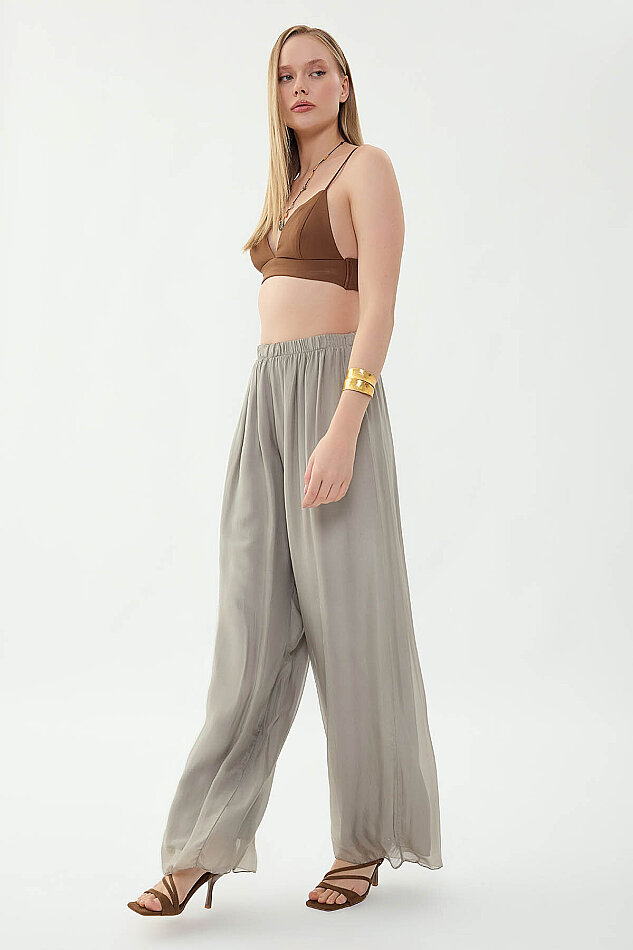 Beli Lastikli Astarlı İpek Pantolon - 36