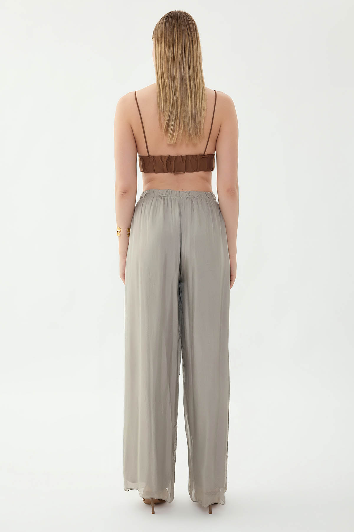 Beli Lastikli Astarlı İpek Pantolon - Thumbnail