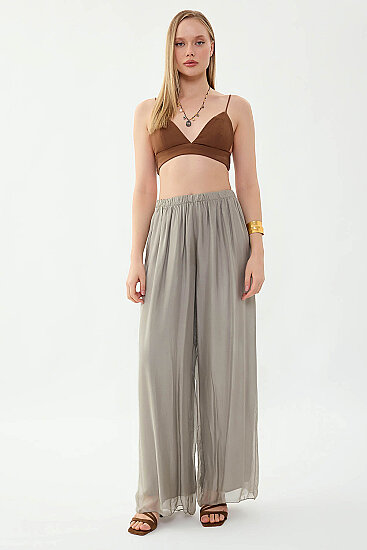 Beli Lastikli Astarlı İpek Pantolon - 33