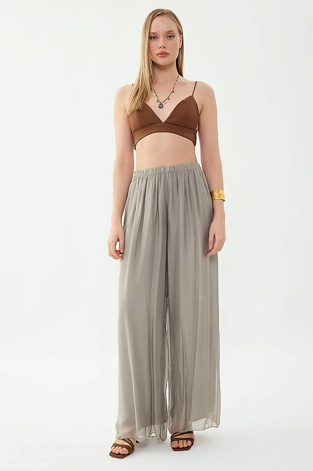 Beli Lastikli Astarlı İpek Pantolon - 33