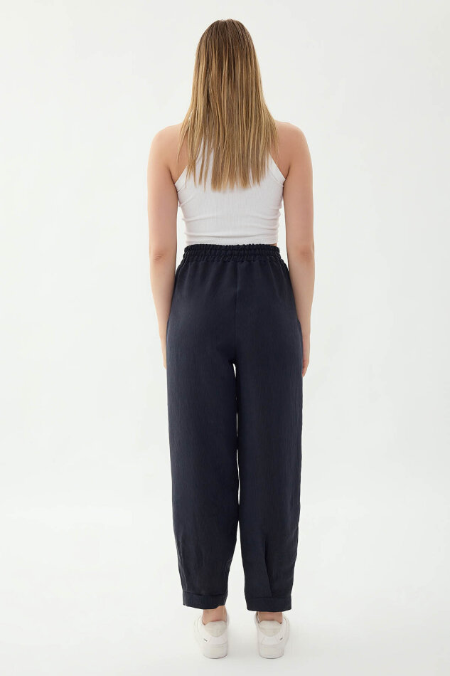 Beli Lastikli Cep Detaylı Çizgili Pantolon - 5