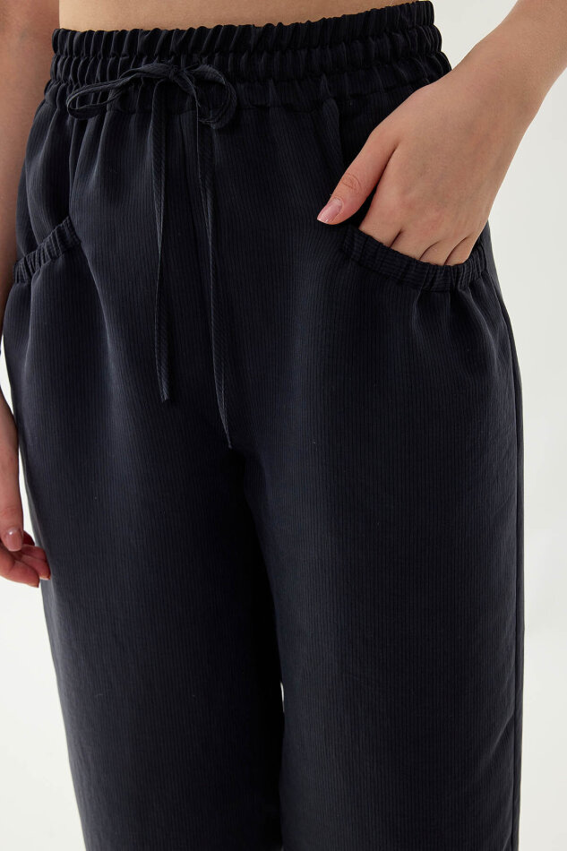 Beli Lastikli Cep Detaylı Çizgili Pantolon - 6