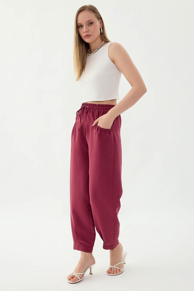 Beli Lastikli Cep Detaylı Çizgili Pantolon - 8