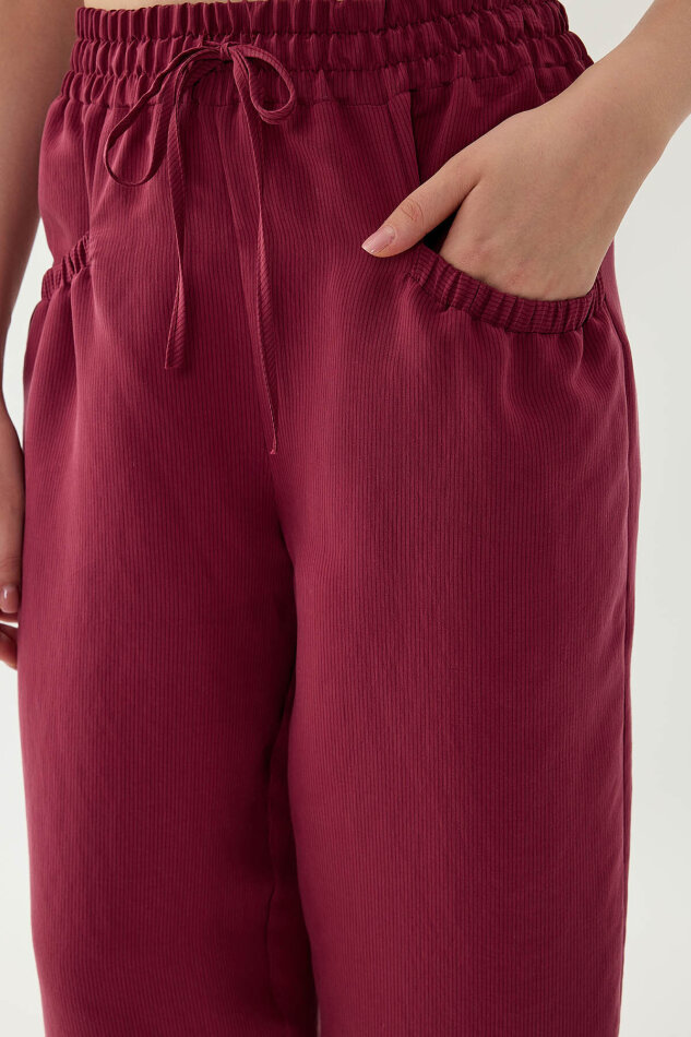 Beli Lastikli Cep Detaylı Çizgili Pantolon - 10