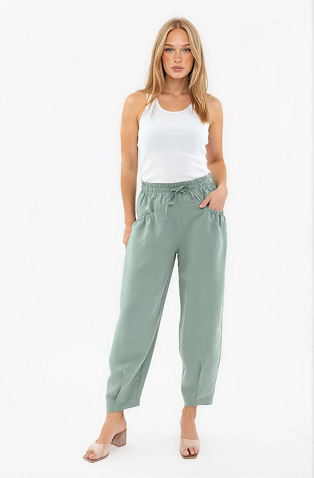 Beli Lastikli Cep Detaylı Çizgili Pantolon - 12