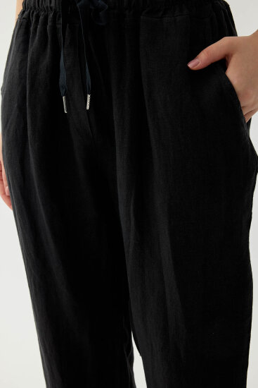 %100 Keten Beli Lastikli Cepli Geniş Paça Pantolon - 28