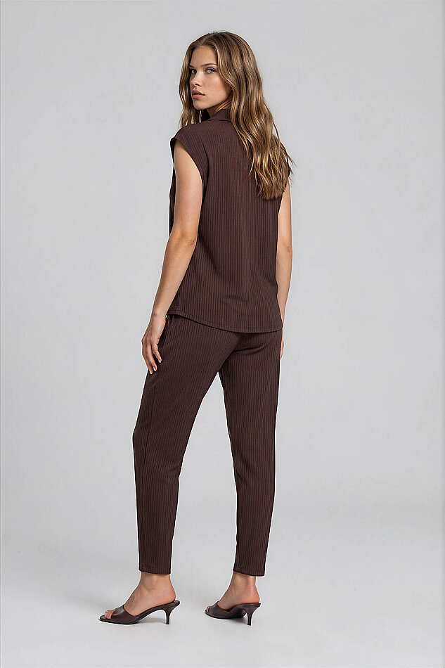 Beli Lastikli Çizgi Desen Pantolon - 3