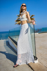 Beli Lastikli Dantelli Uzun Astarlı Etek - 3