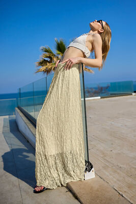 Beli Lastikli Dantelli Uzun Astarlı Etek - 8