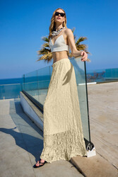 Beli Lastikli Dantelli Uzun Astarlı Etek - 6