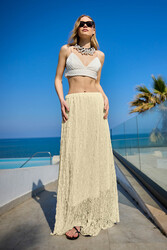 Beli Lastikli Dantelli Uzun Astarlı Etek - 9