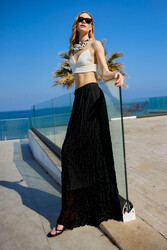 Beli Lastikli Dantelli Uzun Astarlı Etek - 14